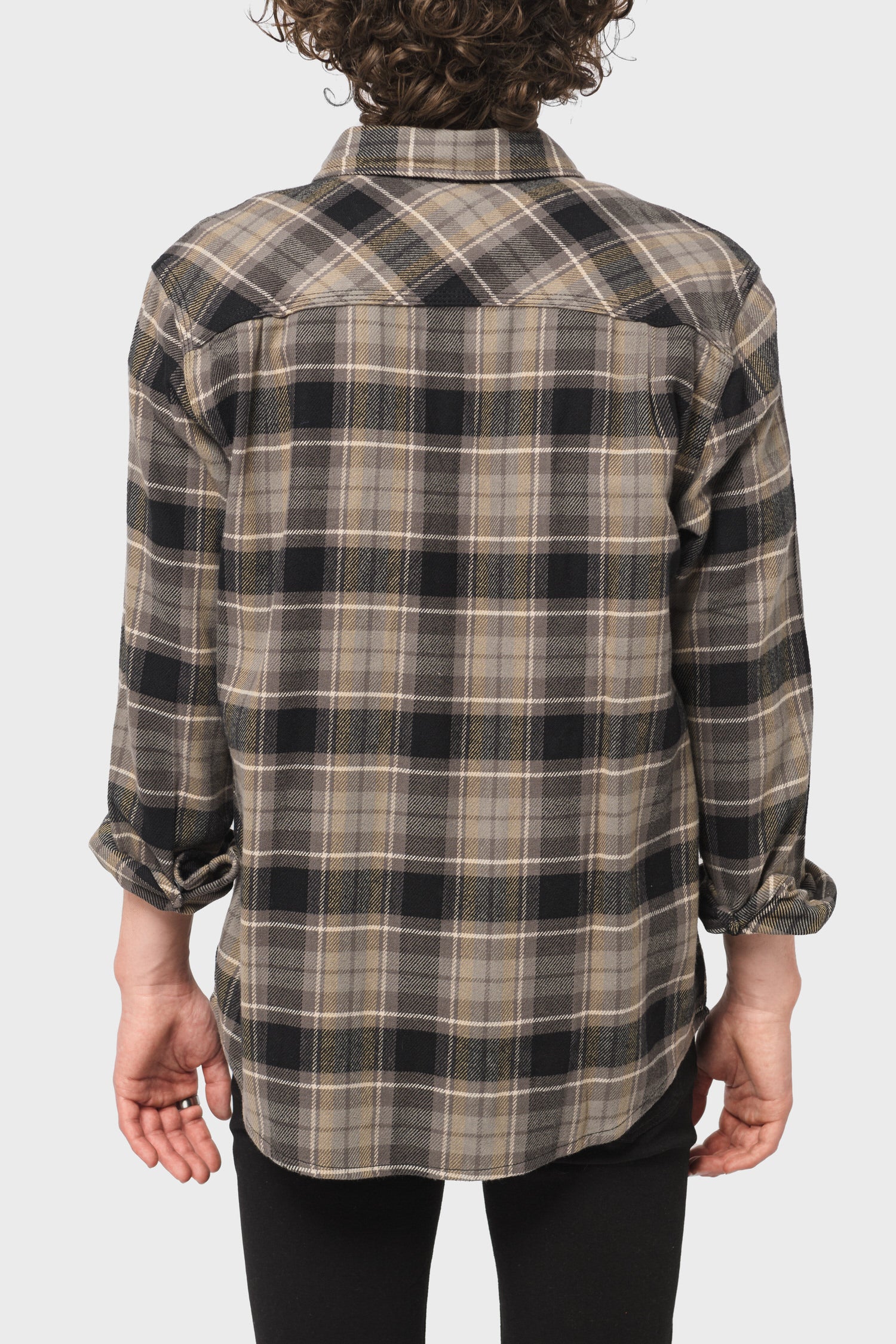 Men's Brixton Bowery L/S Flannel in Black/Charcoal/Oatmeal