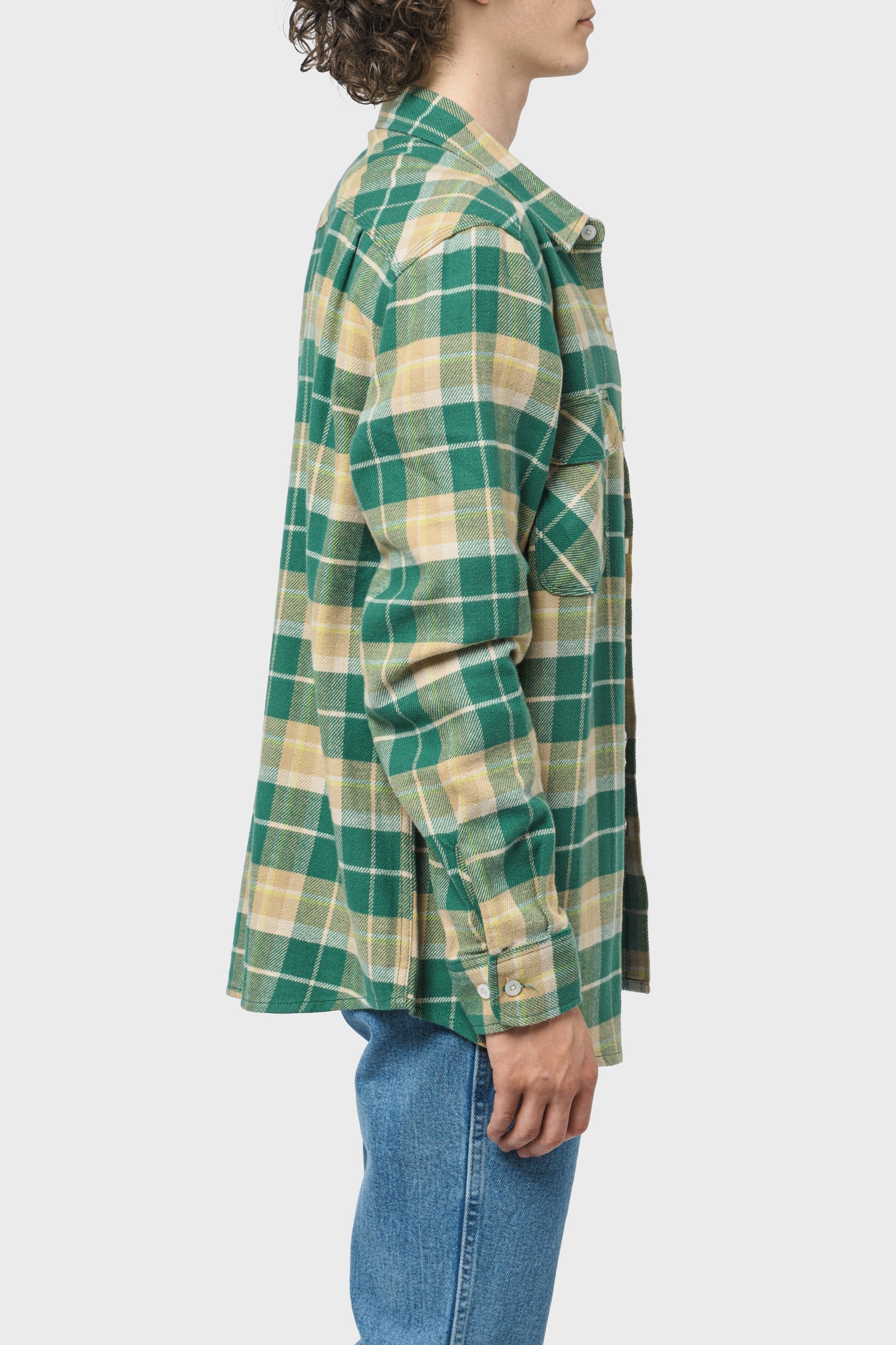 Men's Brixton Bowery L/S Flannel in Washed Pine Needle & Gold