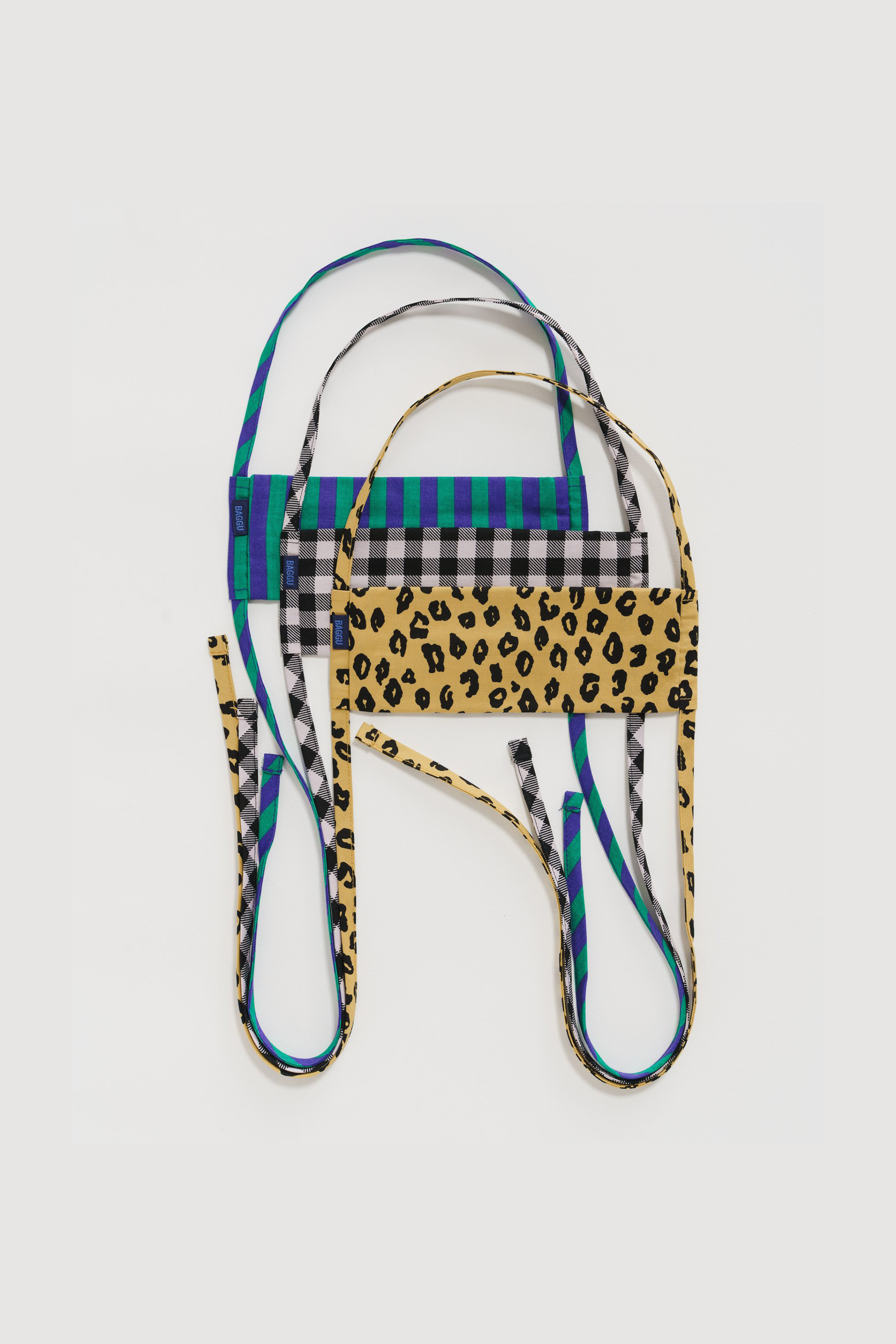 Fabric Mask Set Tie in Gingham, Leopard & Stripe