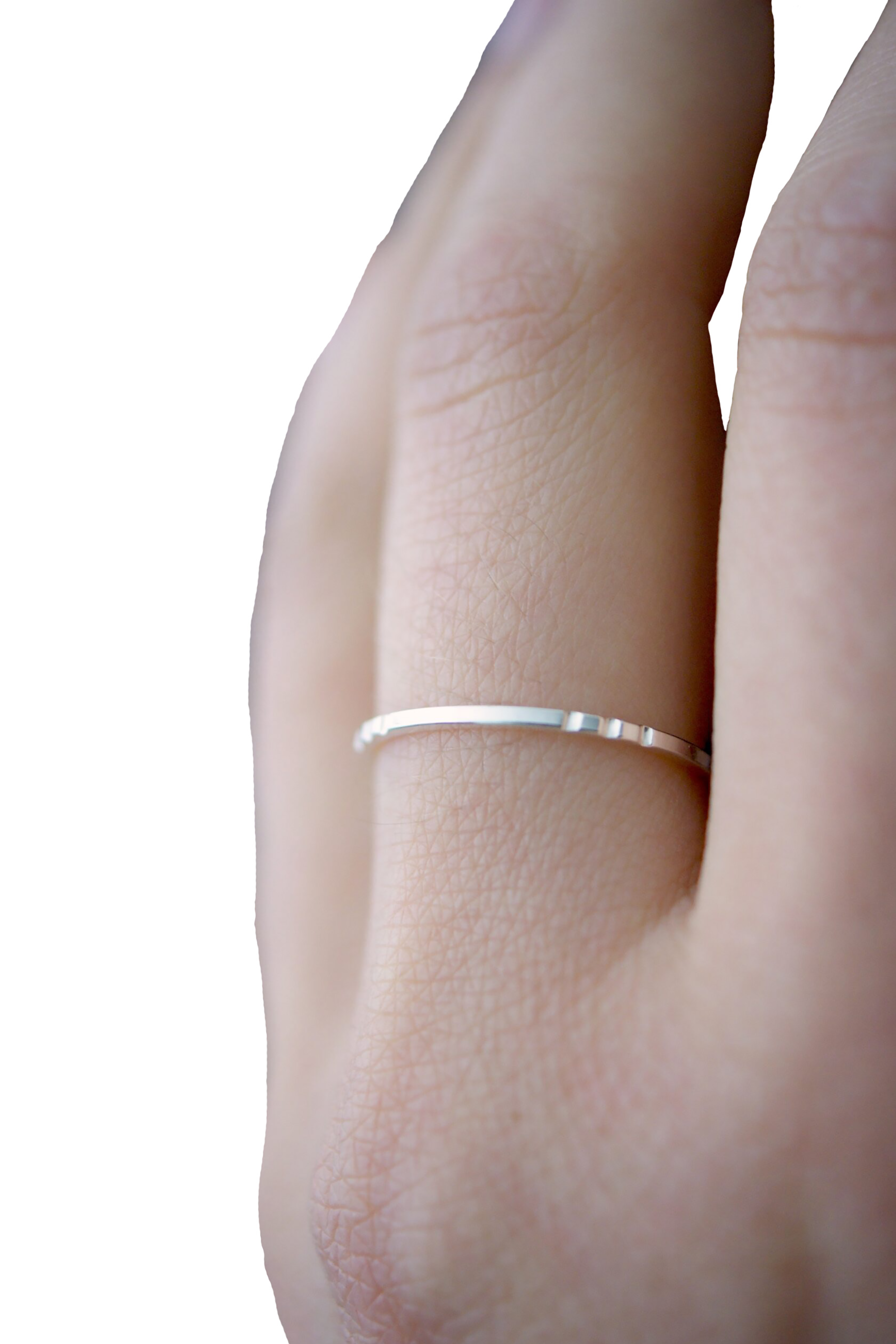 Square Lined Stacking Ring in Silver