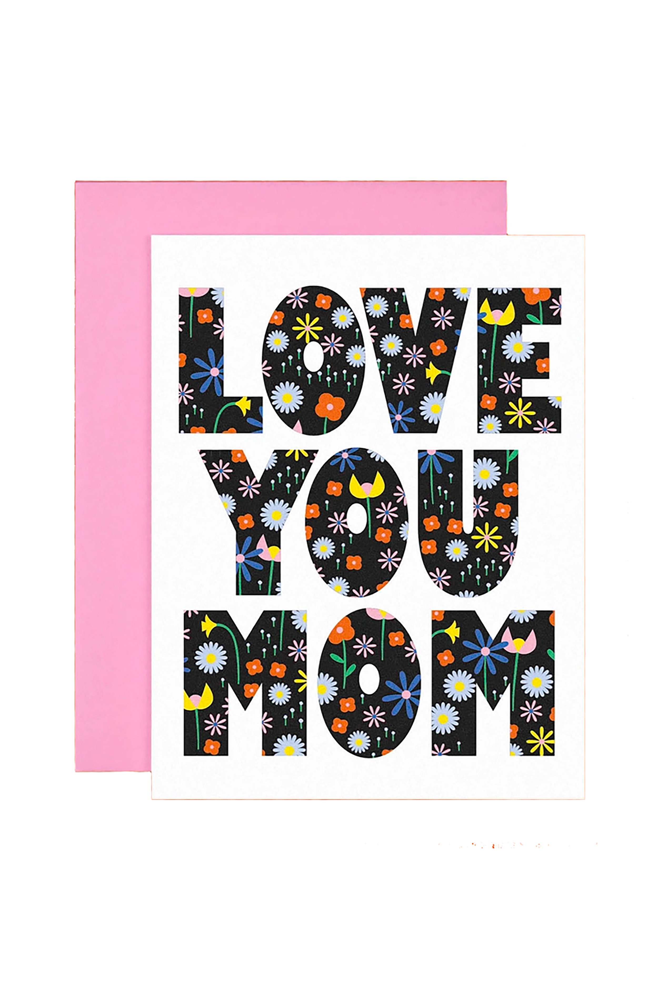 Love You Mom Floral Type Mother's Day Card