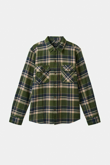 Men's Brixton Bowery Flannel in Cyprus Green/Washed Navy