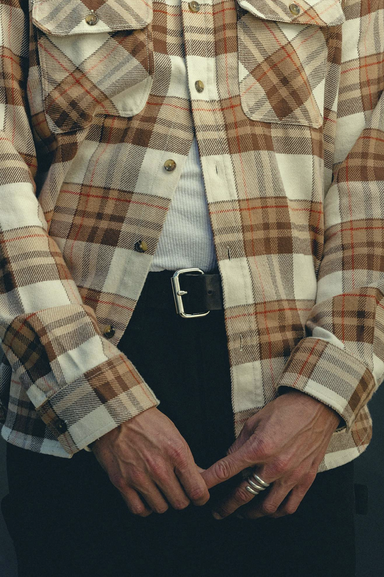 Men's Brixton Bowery Flannel in Whitecap and Brown