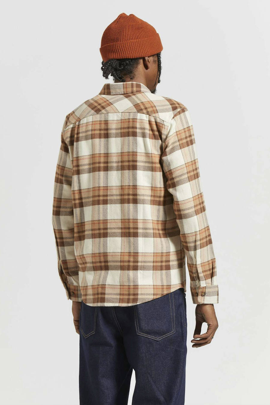 Men's Brixton Bowery Flannel in Whitecap and Brown