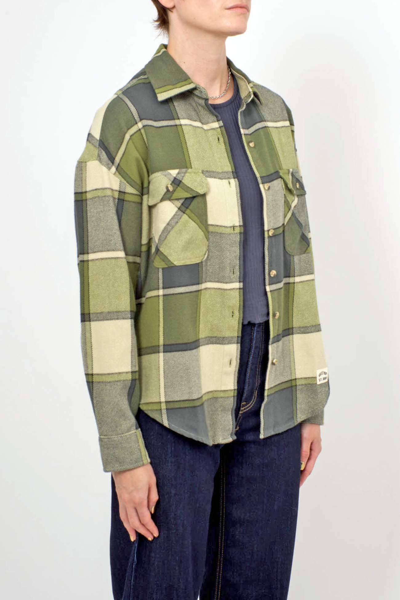 Bowery W Classic Flannel in Blue Mirage & Dill Plaid