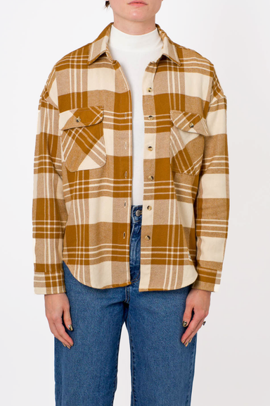 Women's Brixton Bowery W Classic Flannel in Washed Copper/Whitecap