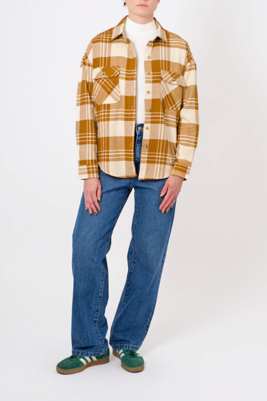 Women's Brixton Bowery W Classic Flannel in Washed Copper/Whitecap