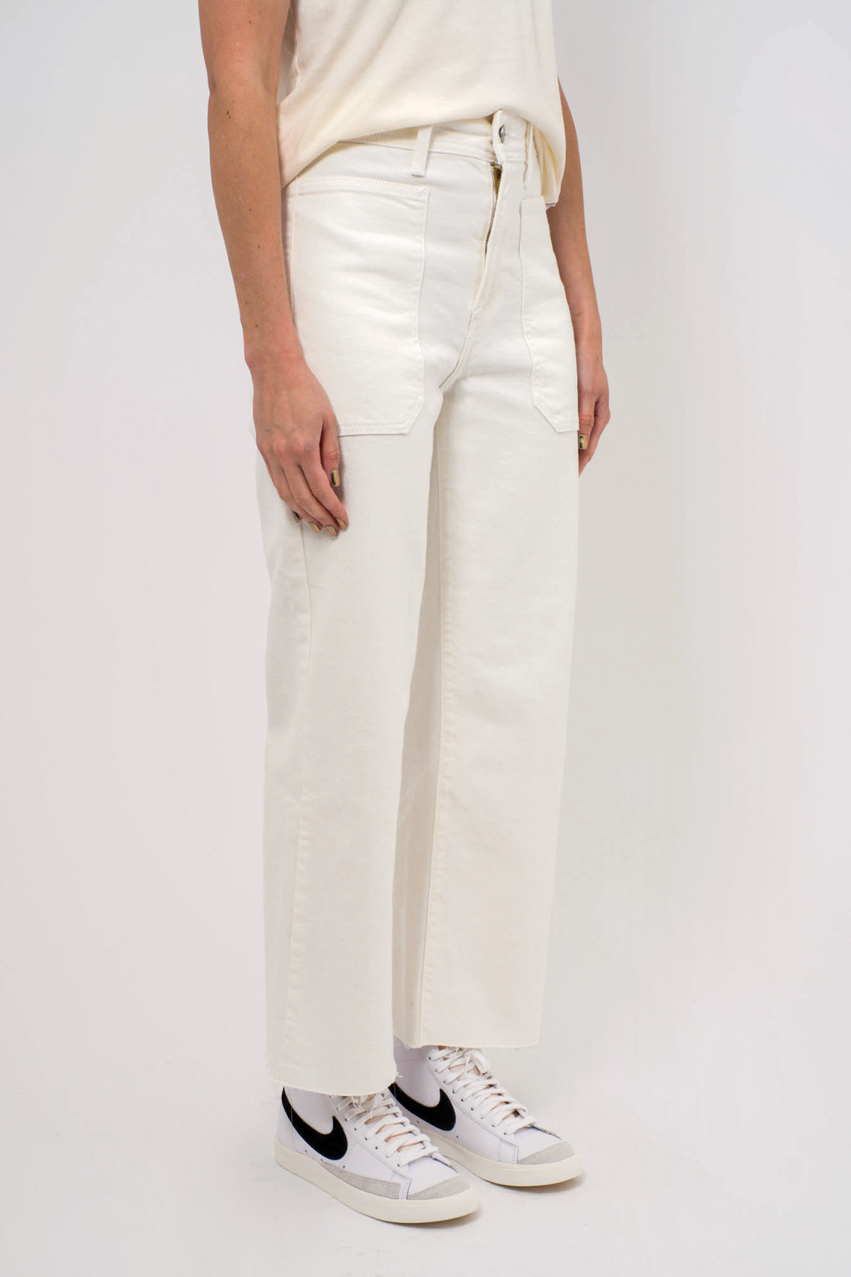 Women's Just Black Denim High Rise Utility Wide Leg in Off White