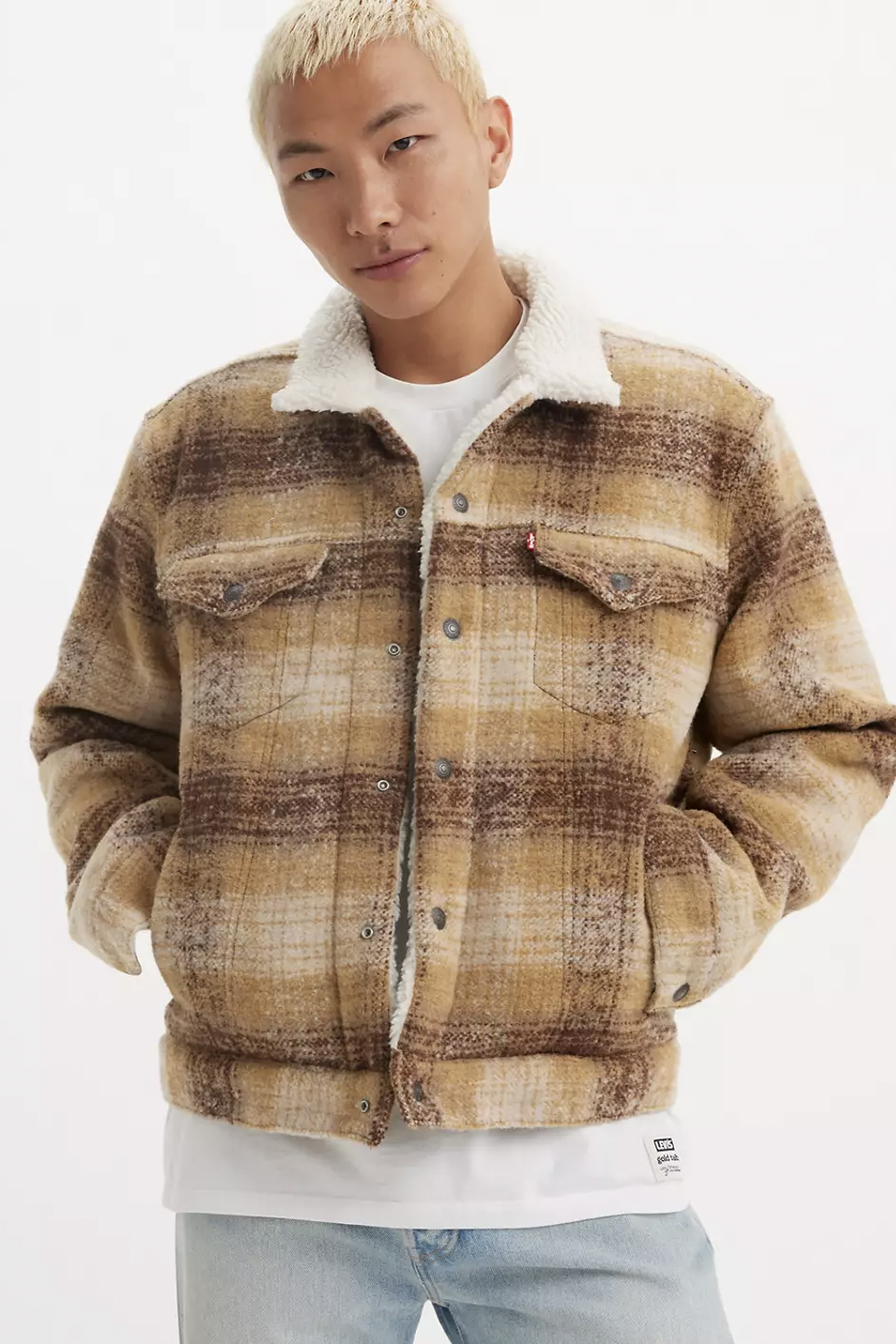 Men's Levi's Plaid Type 3 Sherpa Trucker in Westin Curry