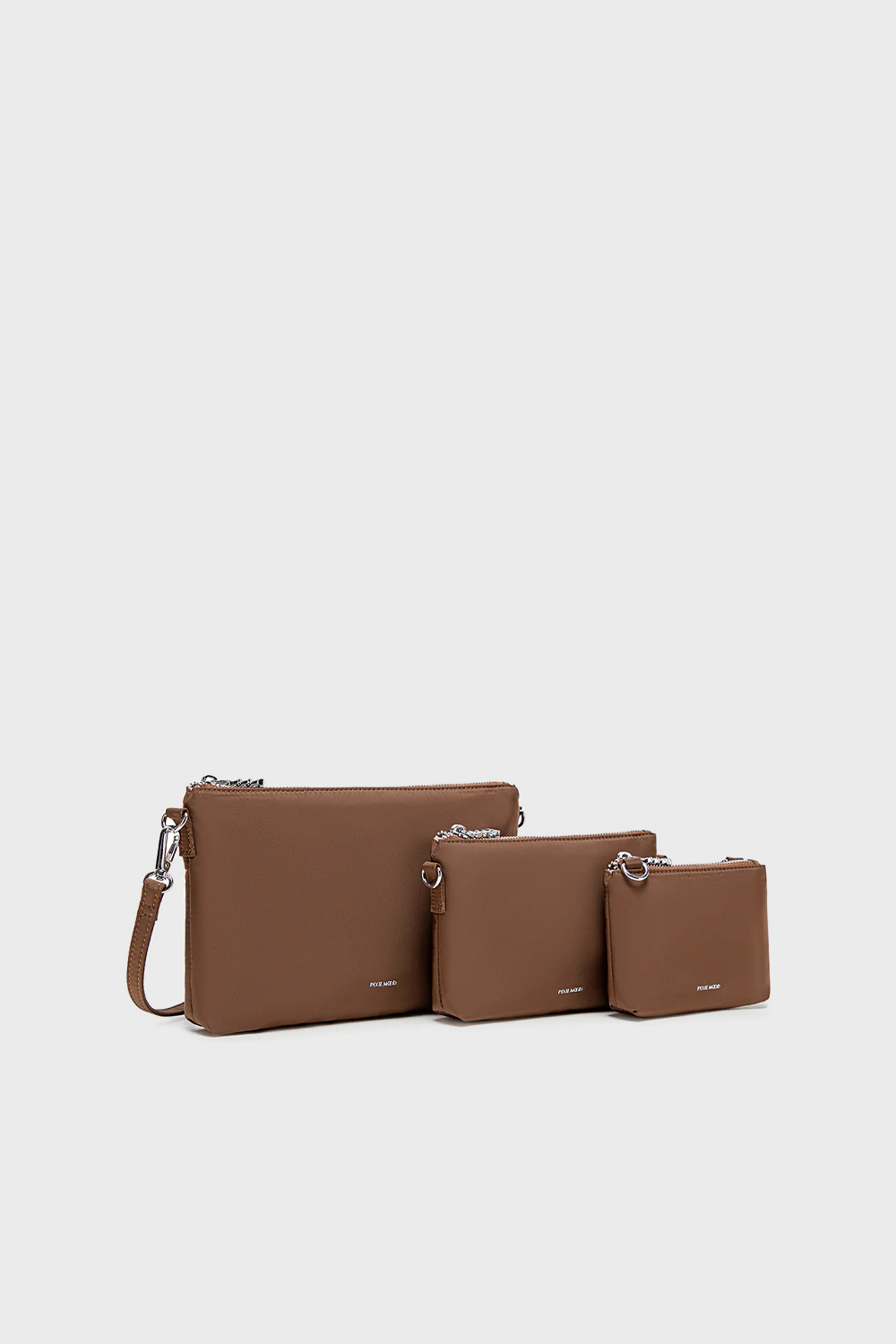 Pixie Mood Drea Pouches Set in Espresso Brown Nylon