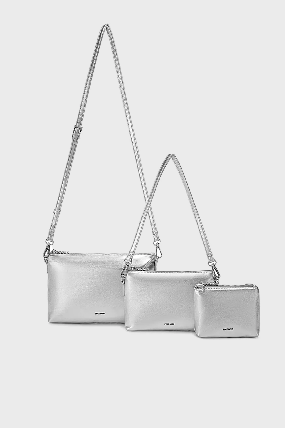 Pixie Mood Drea Pouches Set in Silver Nylon