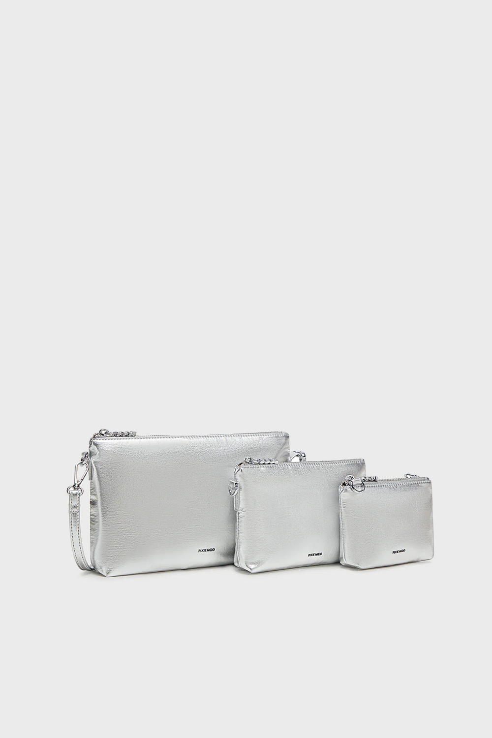 Pixie Mood Drea Pouches Set in Silver Nylon