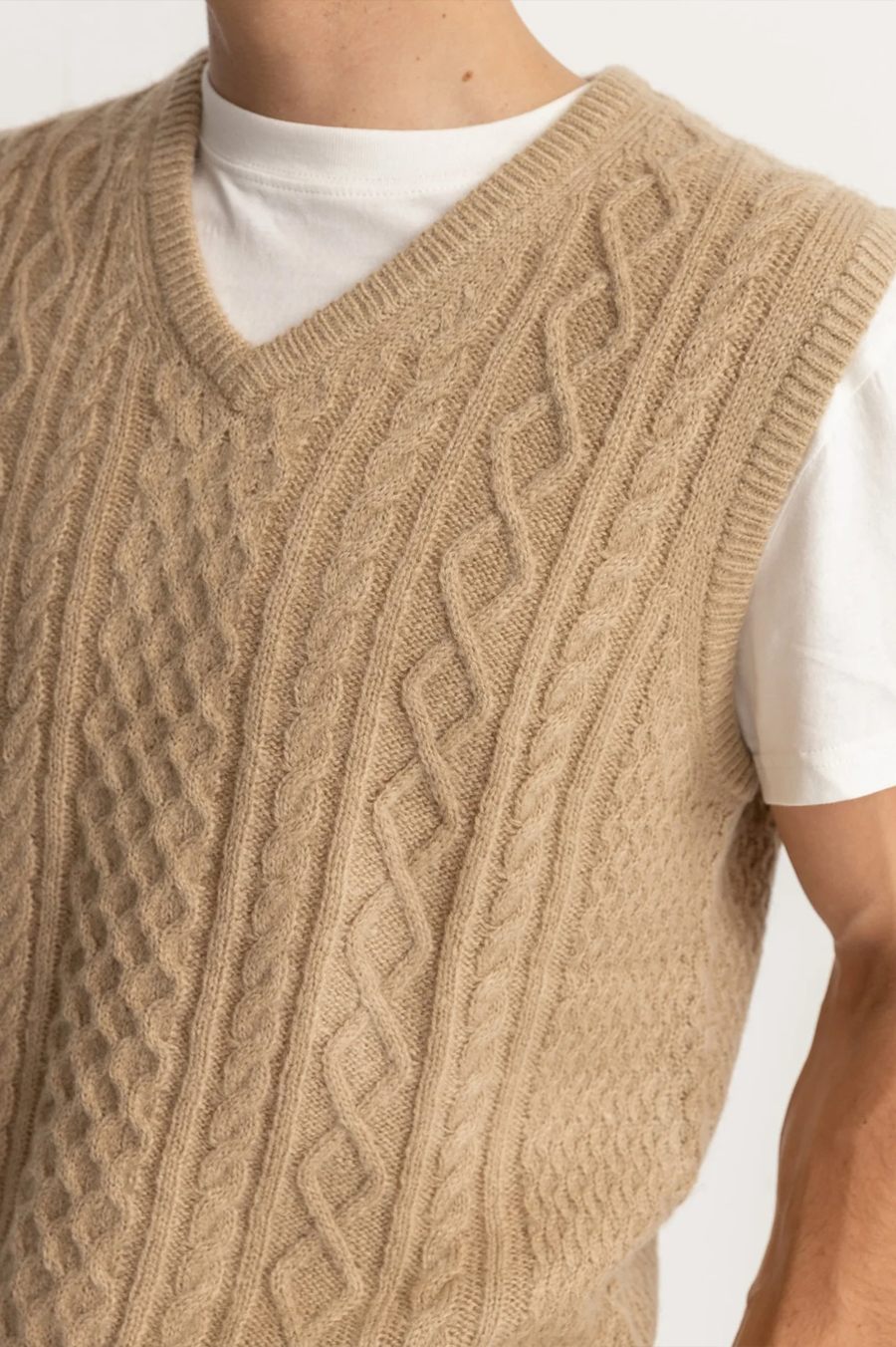 Men's Rhythm Mohair Knit Vest in Sand