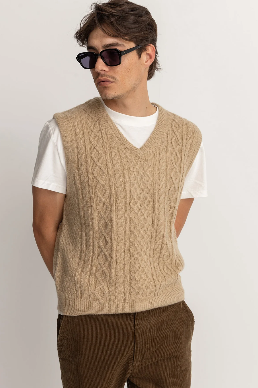 Men's Rhythm Mohair Knit Vest in Sand