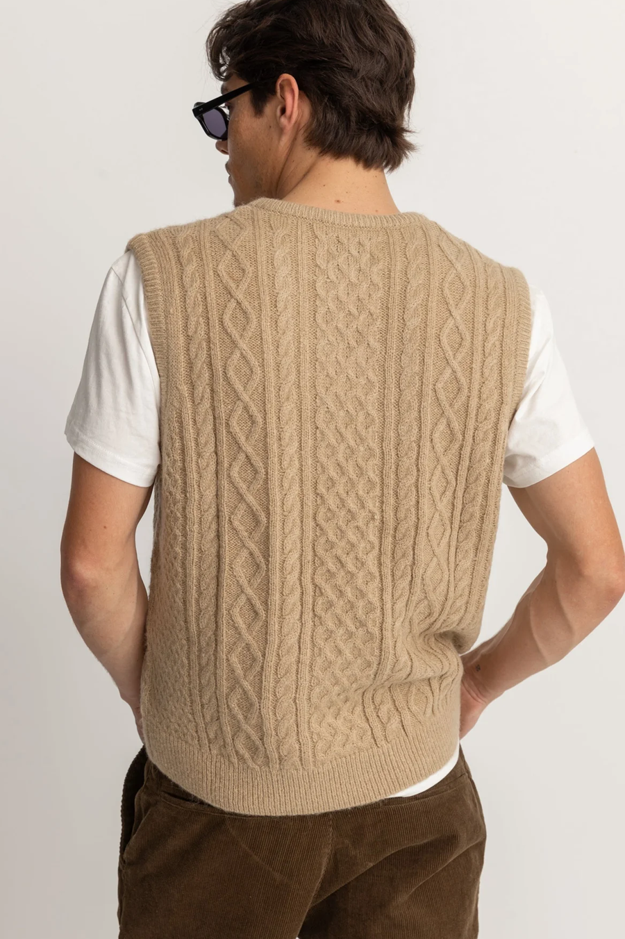 Men's Rhythm Mohair Knit Vest in Sand