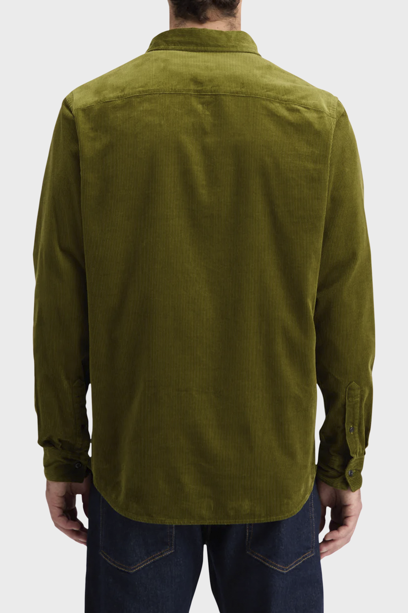 Men's Scotch & Soda Solid Corduroy Shirt in Moss Green