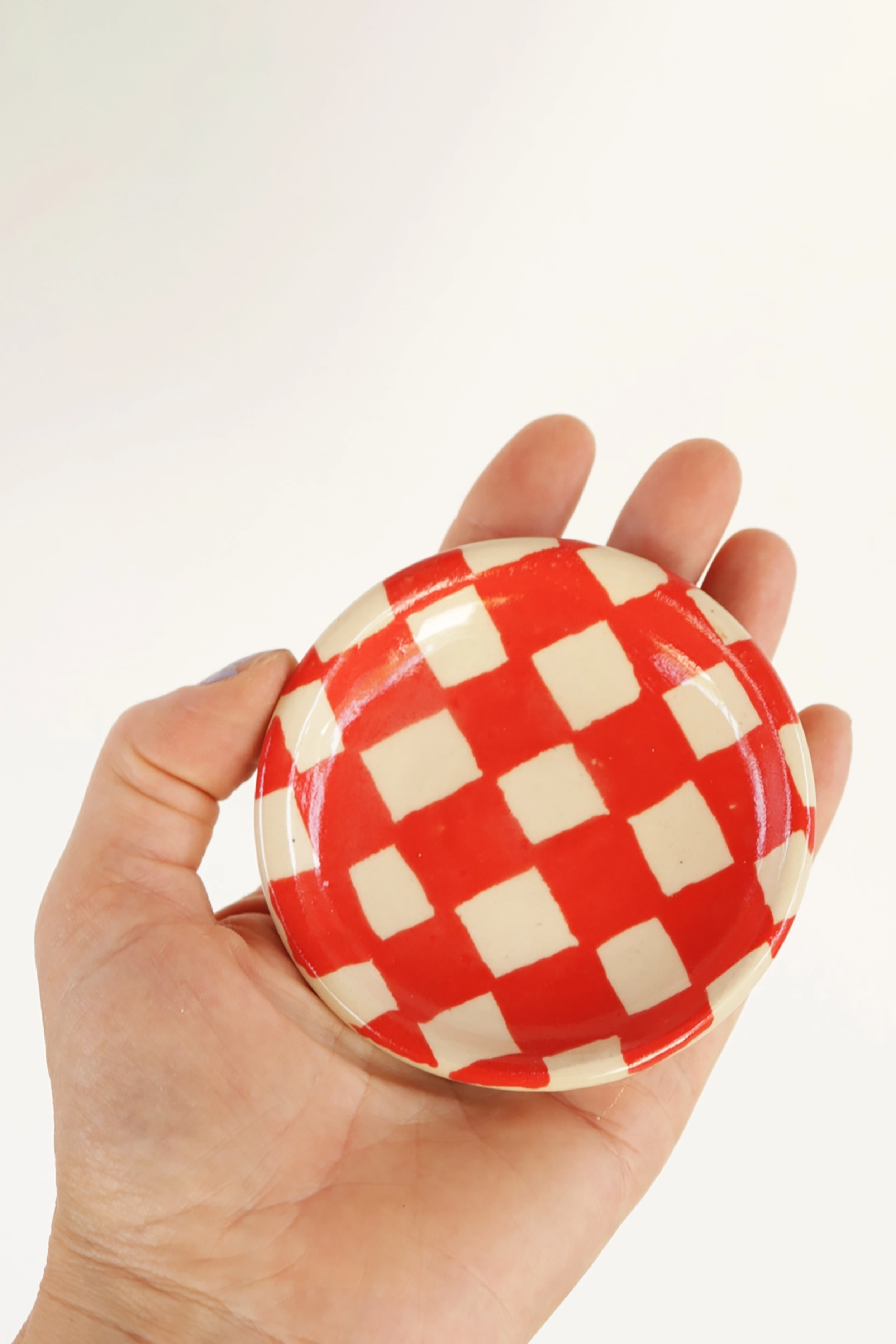 Ceramic Checkerboard Jewelry Dish in Cherry