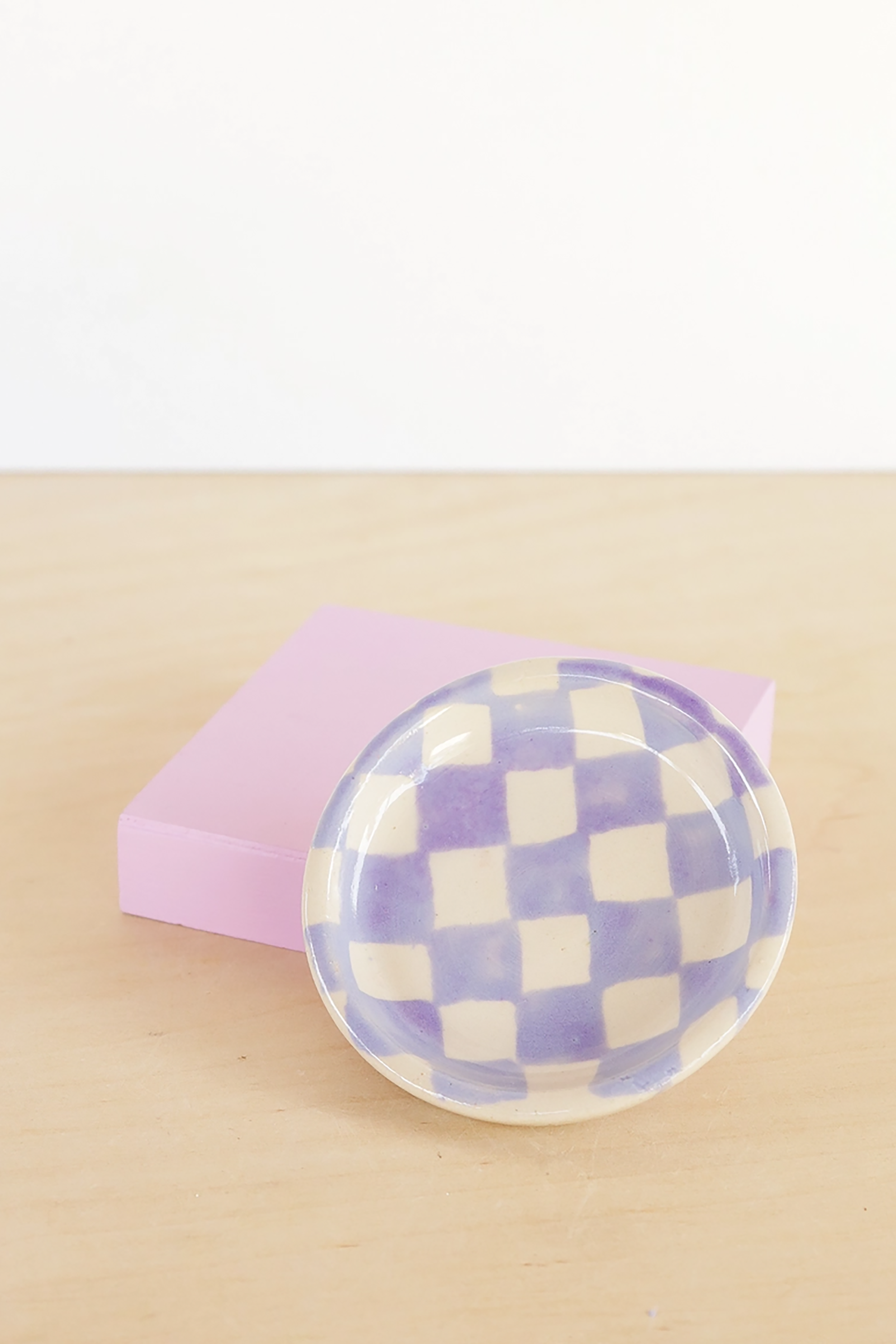 Ceramic Checkerboard Jewelry Dish in Lavender