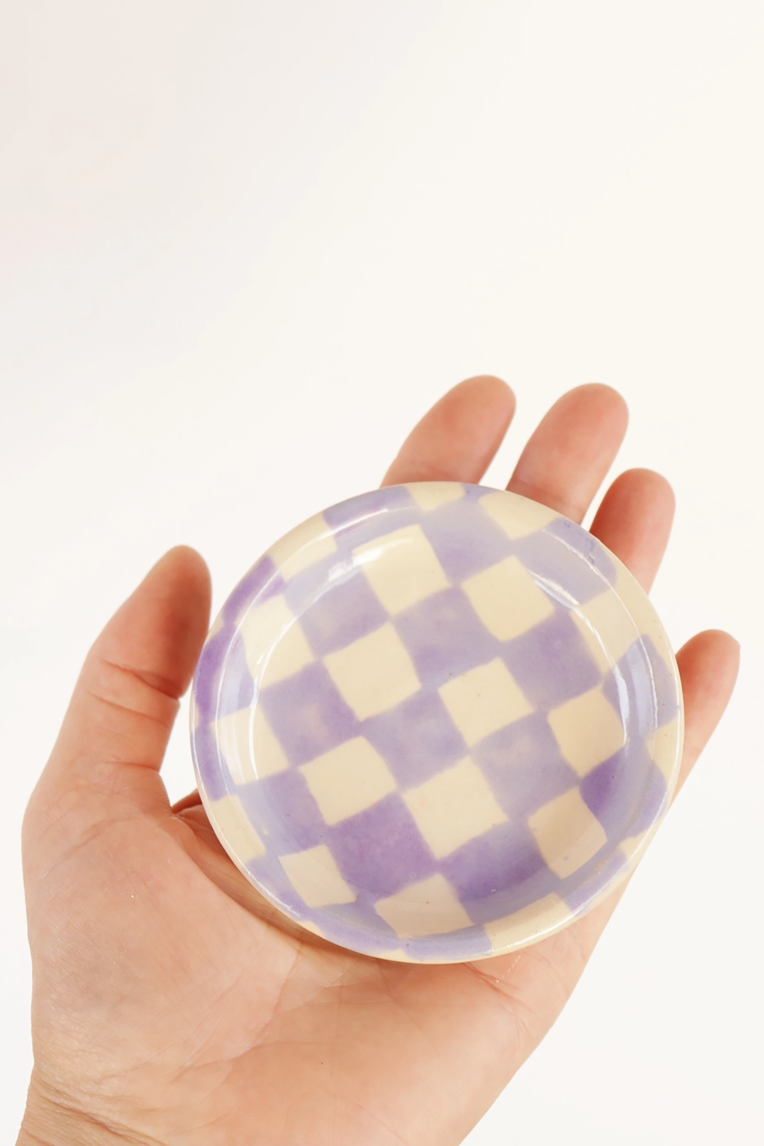 Ceramic Checkerboard Jewelry Dish in Lavender