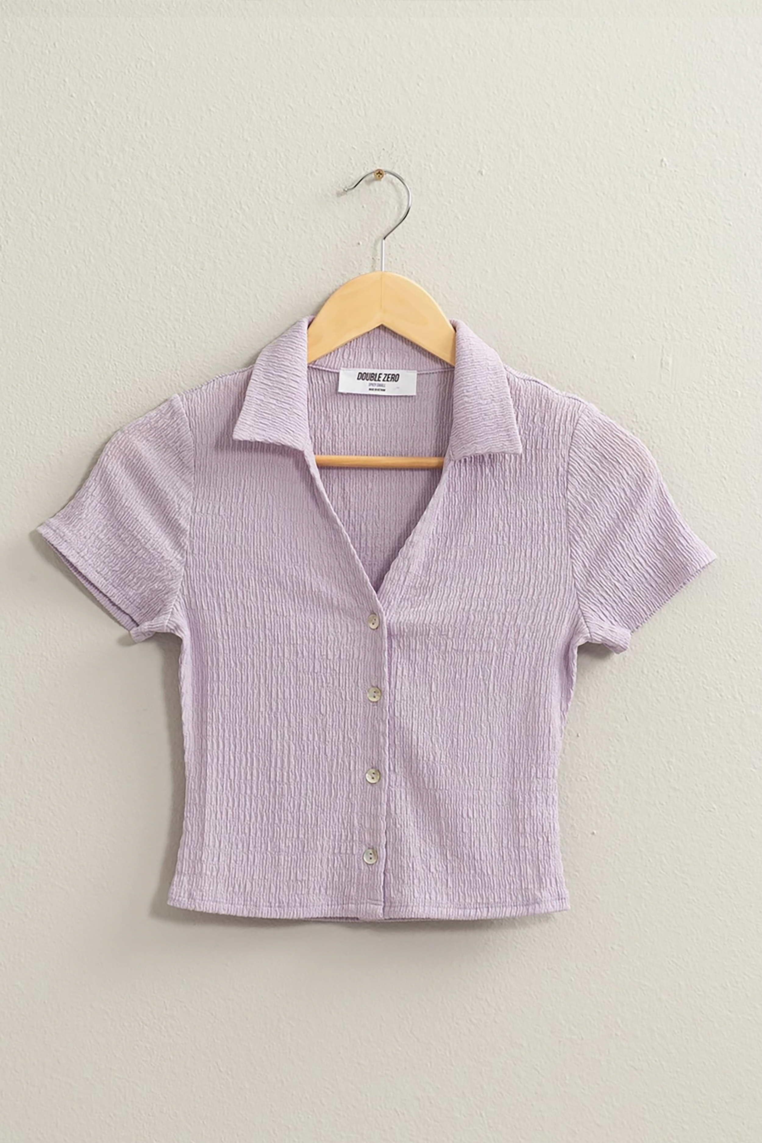 Crinkle Knit Button Front Top in Lavender