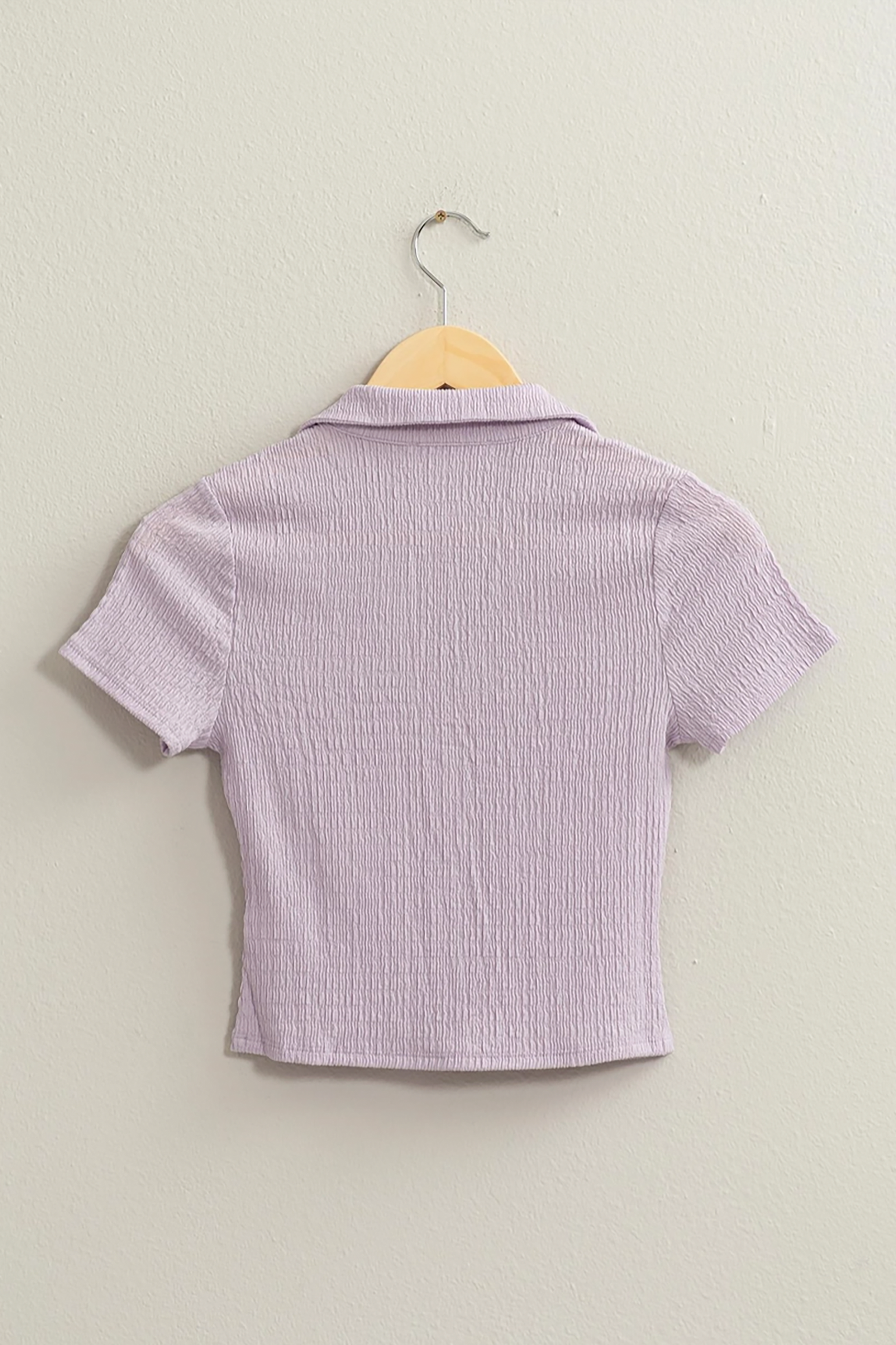 Crinkle Knit Button Front Top in Lavender