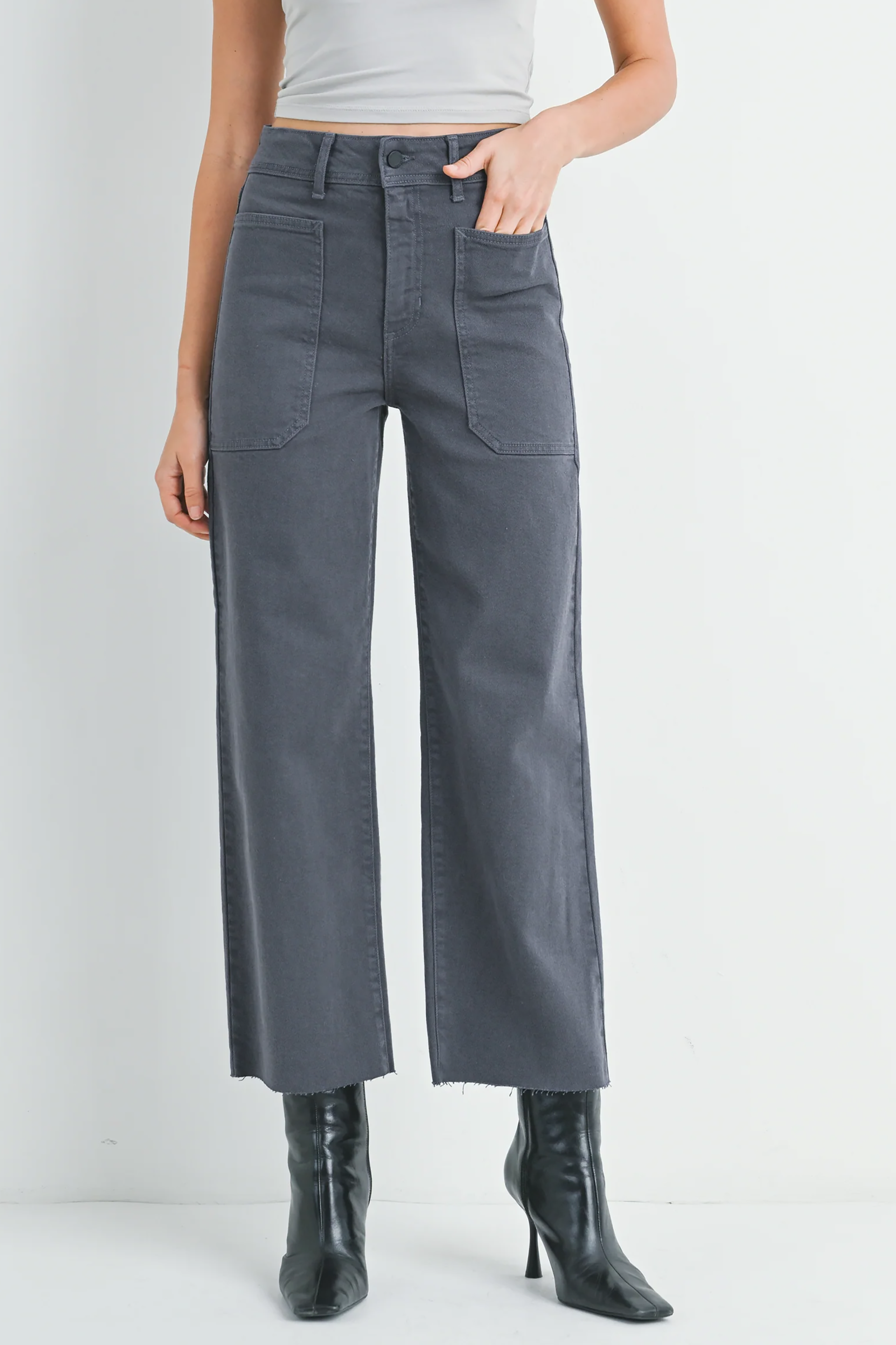 High Rise Utility Wide Leg in Charcoal