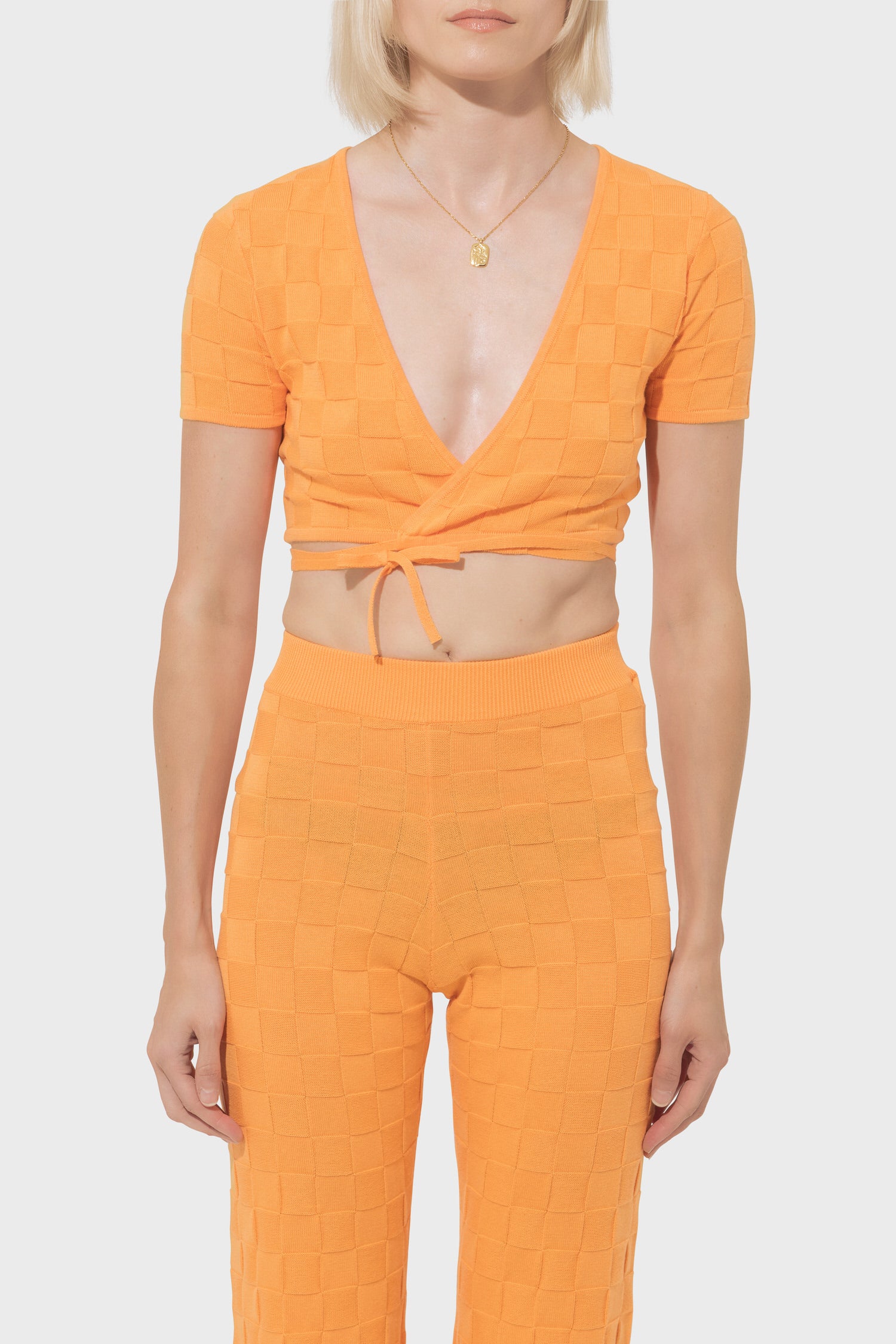 Women's Another Girl Checkerboard Effect Wrap Crop
