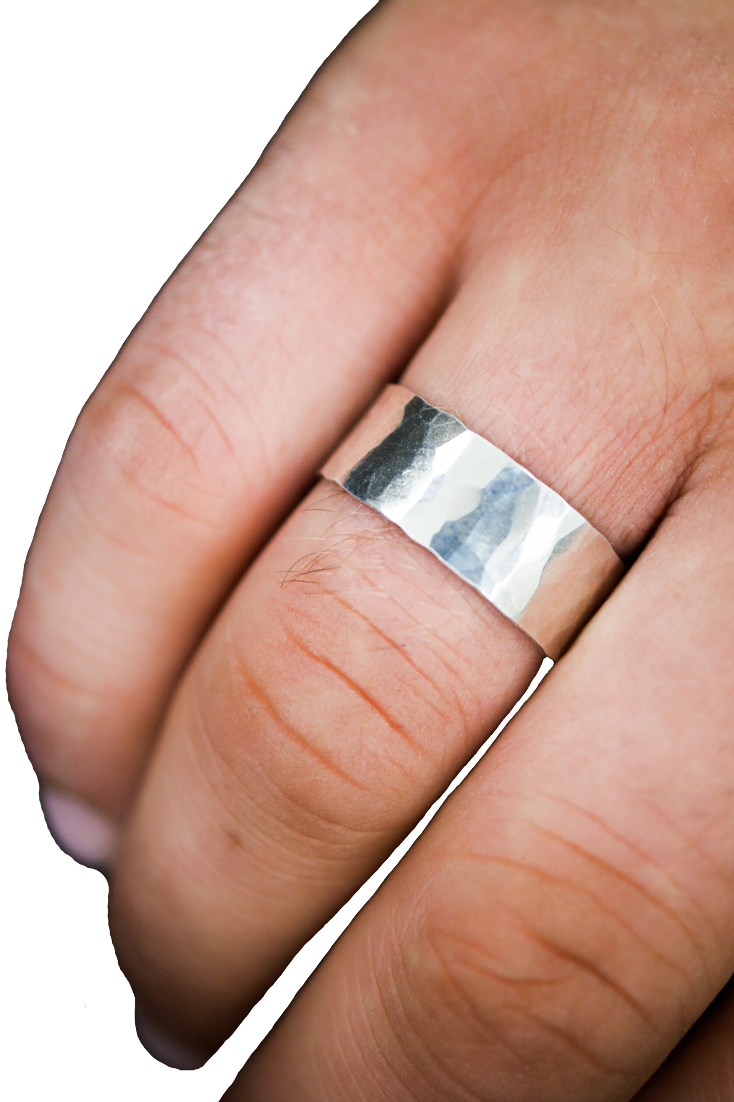 Wide Hammered Band in Sterling Silver