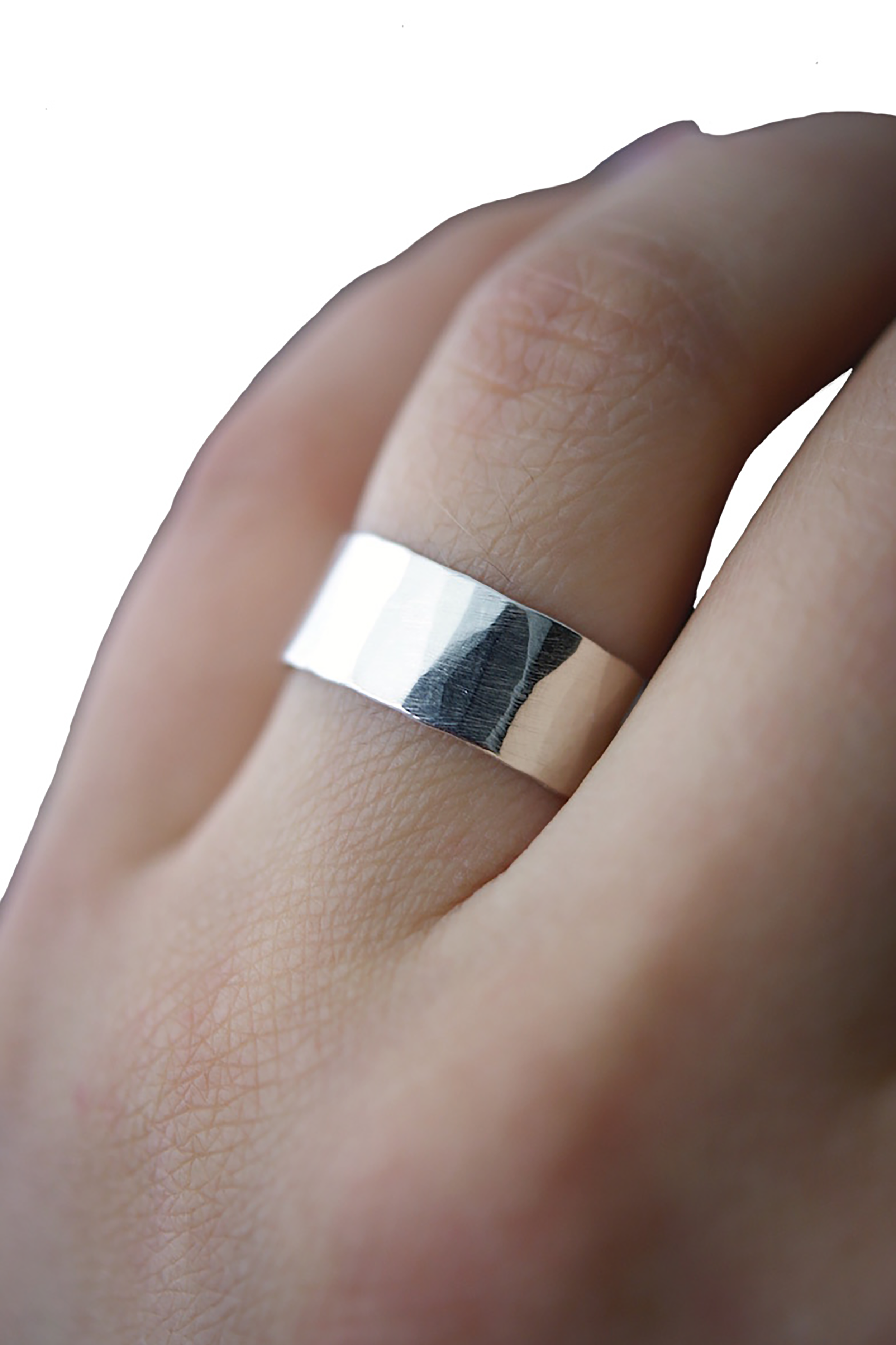 Wide Hammered Band in Sterling Silver